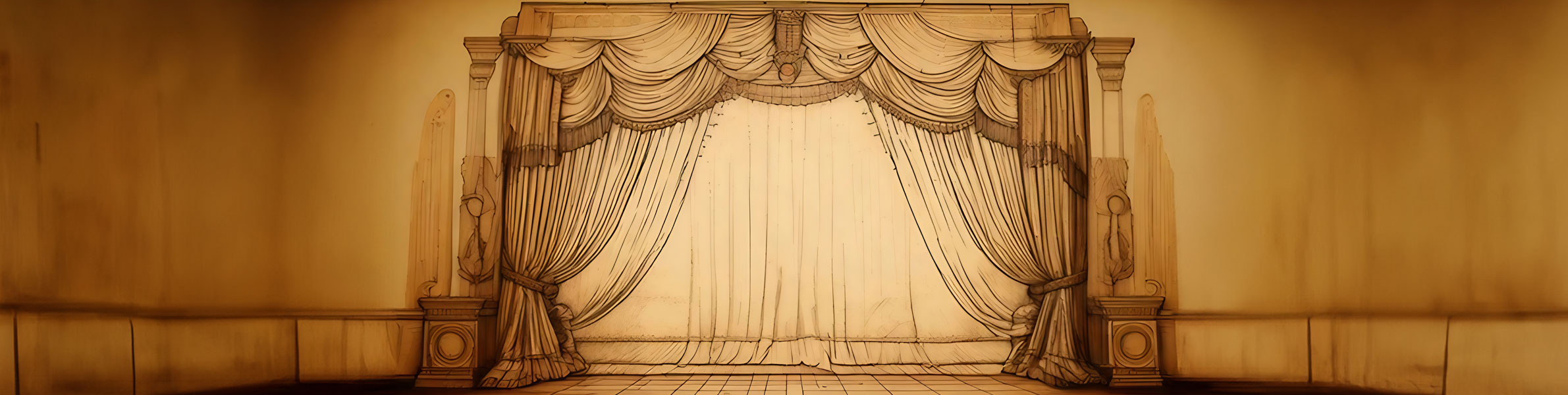 sepiabraunes Bild mit einer alten Bühne mit Vorhang